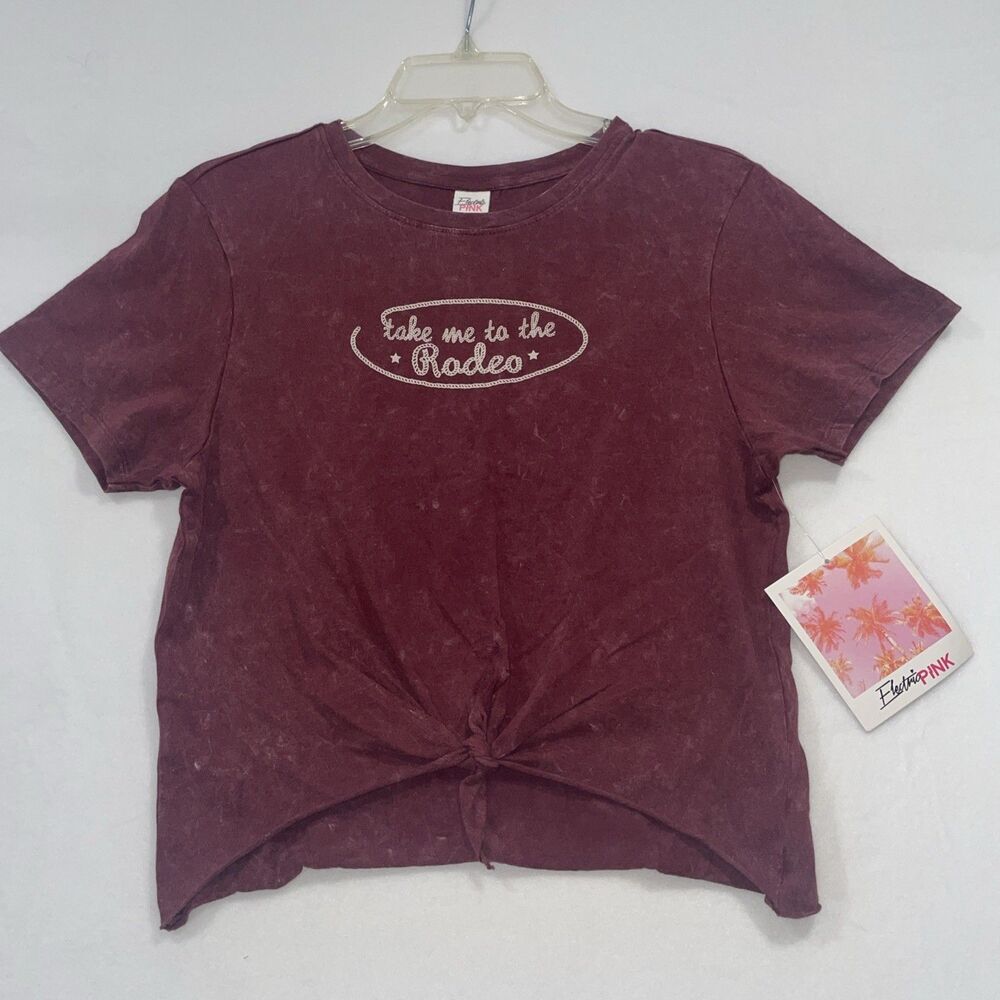 Women’s Small S Top Cowgirl Western Rodeo Raw Hem Tie Waist T Shirt NEW NWT